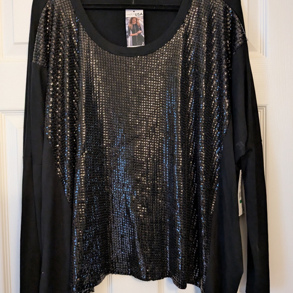 Karen Kane Black Sequin Blouse